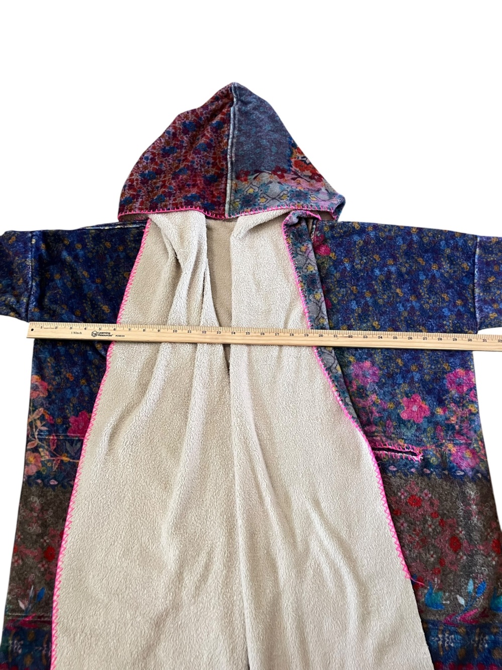 Natural Life Floral Patchwork Hooded Blanket Kimono Jacket Cozy Fleece S/M - Picture 9 of 13